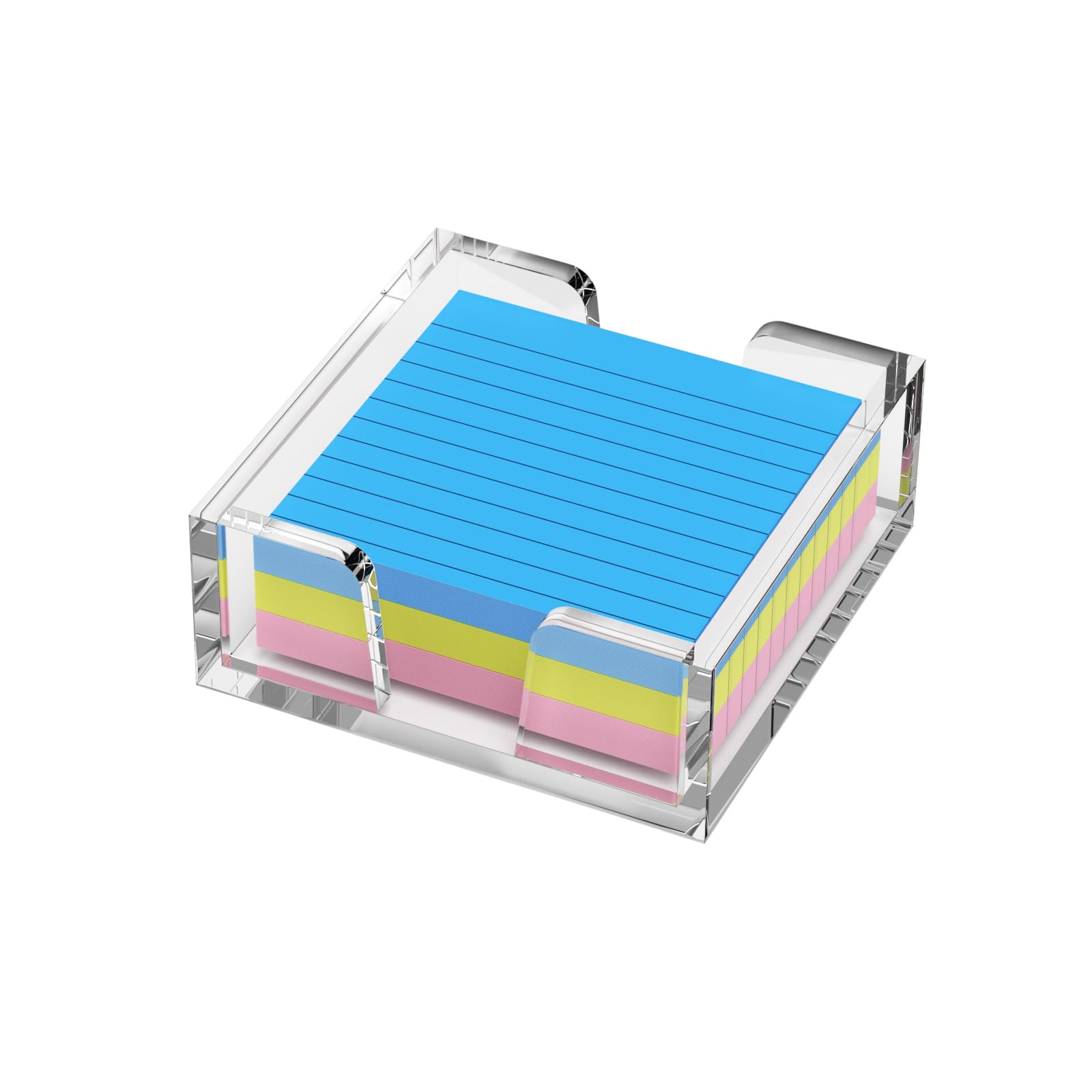 Photo 1 of WINFFOR Acrylic Notepad Holder Dispenser - 3x3 in Sticky Note Memo Holder for Desk Organizer (W/O Pads) Office Desk Accessories School Supplies, Crystal Clear