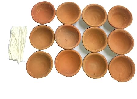 Diyas & Lamterns Diwali/Dipawali Hand Made Clay lamp-Deepak (Diyas)-Set of 51 Pieces with Diya Batti…