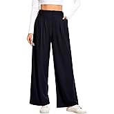 AVAMO Slacks for Women Stretchy Work Pants High Waisted Business Casual Pants with Pockets Elastic Wide Leg Waffle