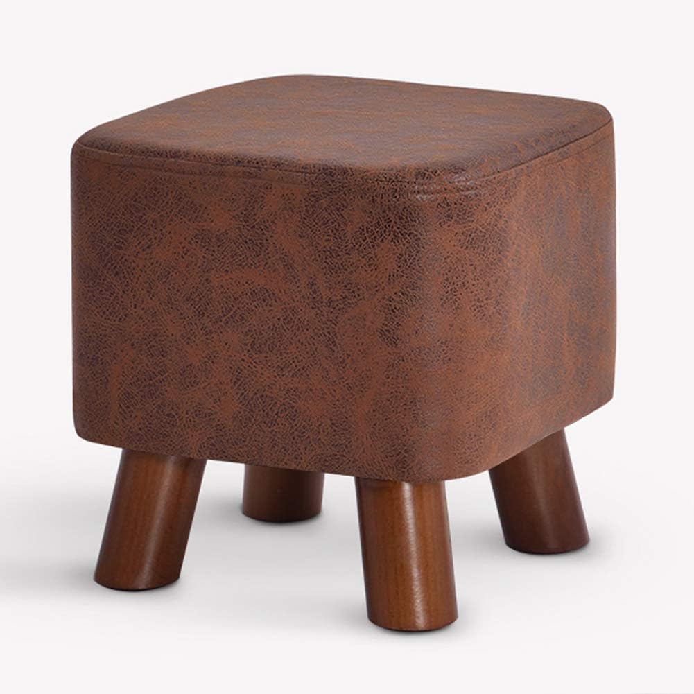 Faux Leather Stool,Wooden Footstool Square Padded,Living Room Bedroom