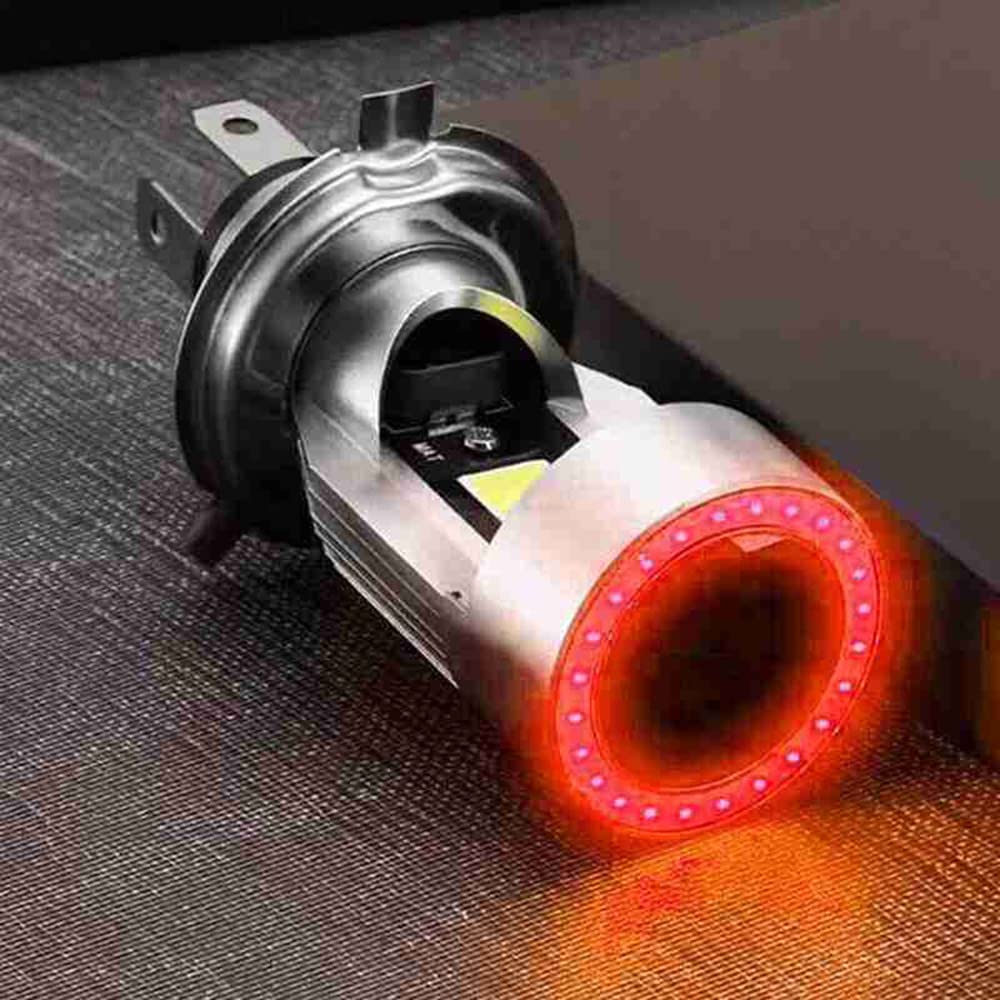 Photo 1 of YSY H4 LED Motorcycle Headlight Bulb Hi/Lo Beam 20W 2000LM 6000K Cool White with Red Angel Eye Daytime Running Light (H4, Angel eye red)