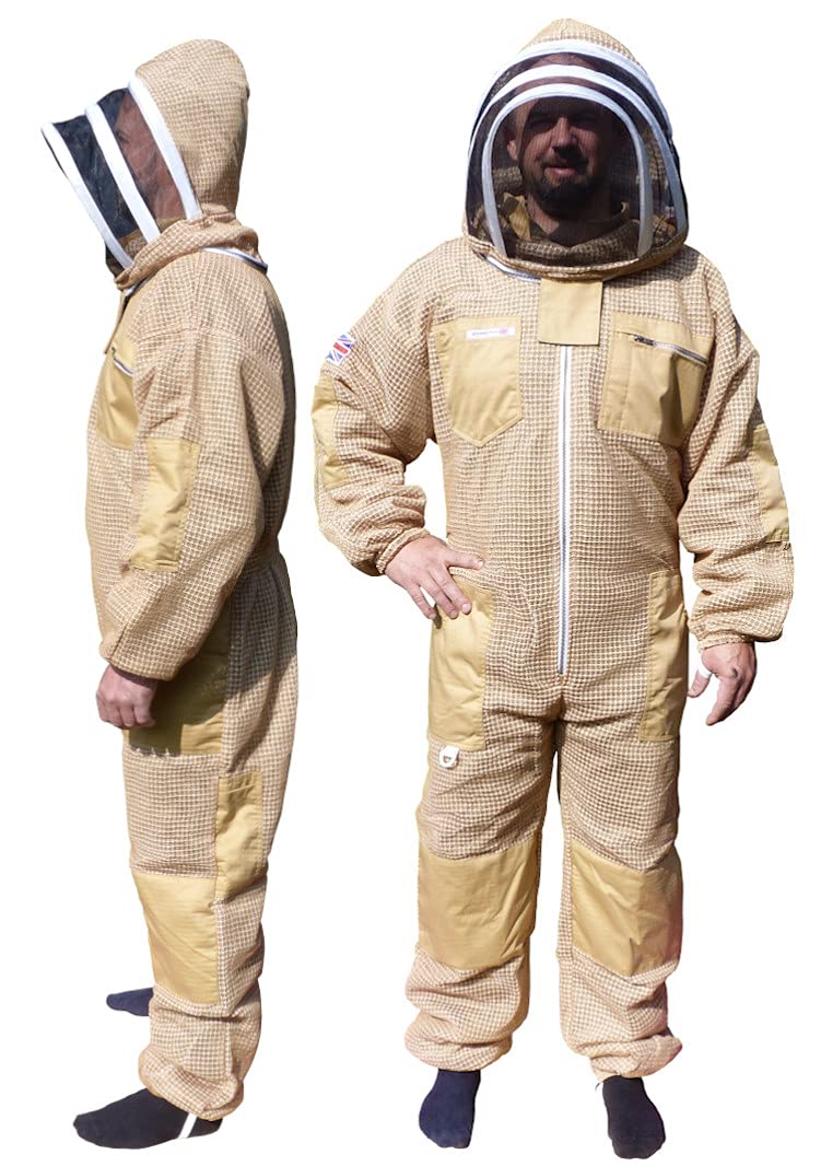 AGS Three layer ventilated olive protection beekeeping suit professional bee suit beekeeper wasp suit (XL)