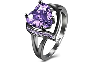 QOBEBOTA Engagement Rings for Women AAA+ Heart Cubic Zirconia Promise Rings for Her Womens Rings Black Gold Gothic Rings Christmas Gifts Fashion Wedding Rings Statement Rings for Women