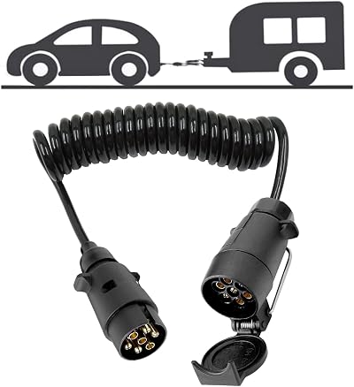 Techfection 3M 7-Pin Trailer Extension Cable Coiled Lead 12V Adapter