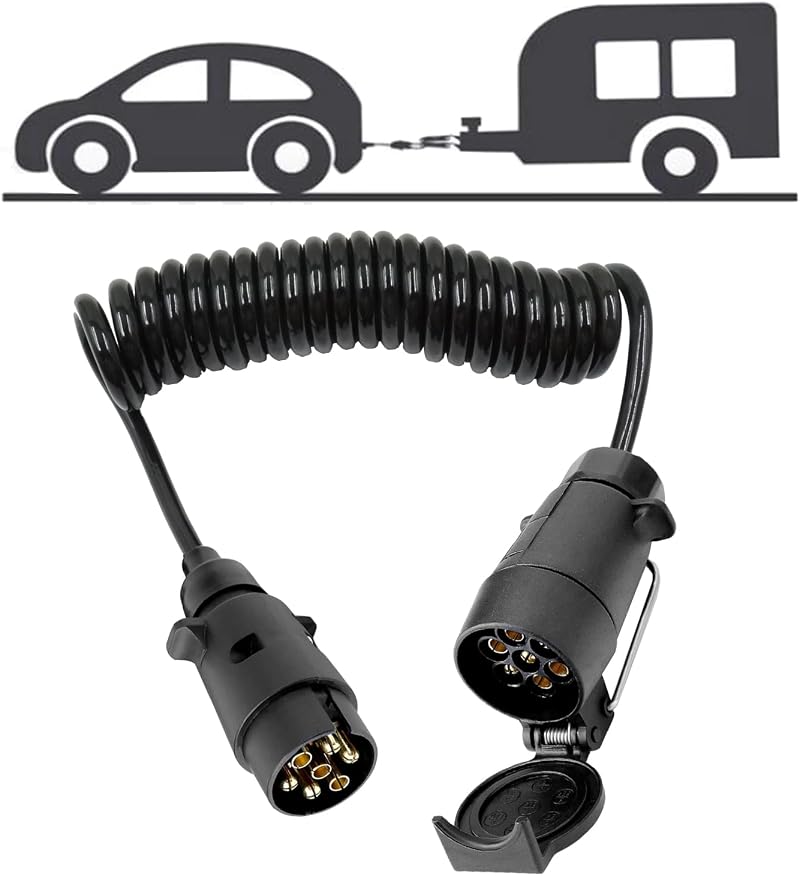 Techfection 3M 7-Pin Trailer Extension Cable Coiled Lead 12V Adapter
