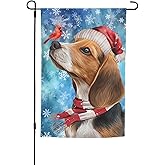 Santa Beagle Merry Christmas Dog Bird Garden Flag 12x18 Inch Double Sided Vertical Decoration Yard Small Flag For Outside Holiday Seasonal Outdoor