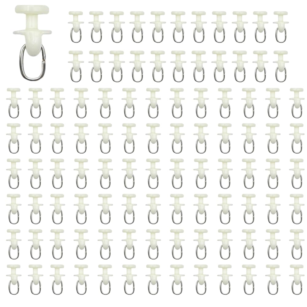 RHQFDM 100 Pieces Curtain Glider Rails White Plastic Curtain Glider Curtain Inner Rail Rollers 11 mm Diameter Curtain Hooks For curtains and shower curtains with rail system