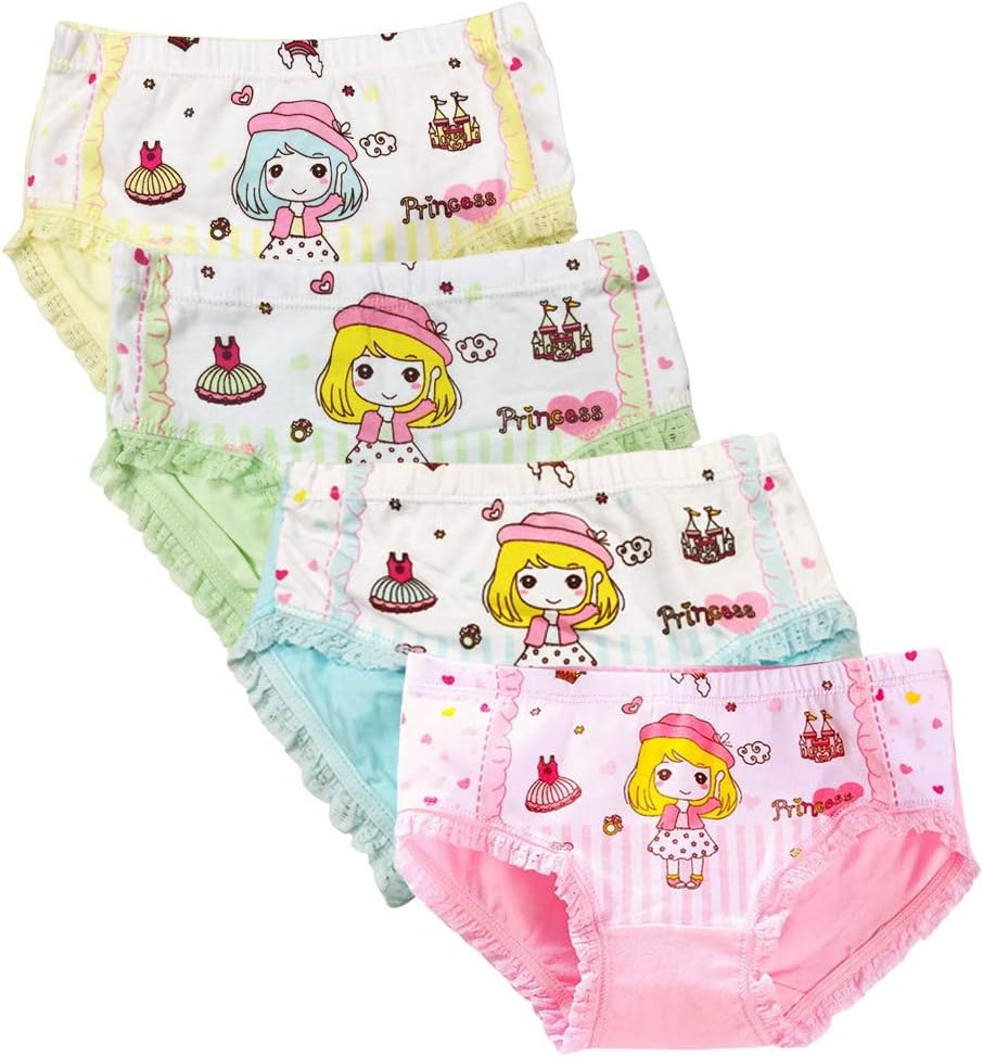 Core PrettyKids Series Comfy Cotton Baby Underwear Little Girls Assorted Briefs Princess Panties Premium Fabric Safe Lingerie Clothes(Pack of 4) (Princess Two, 3-5T)