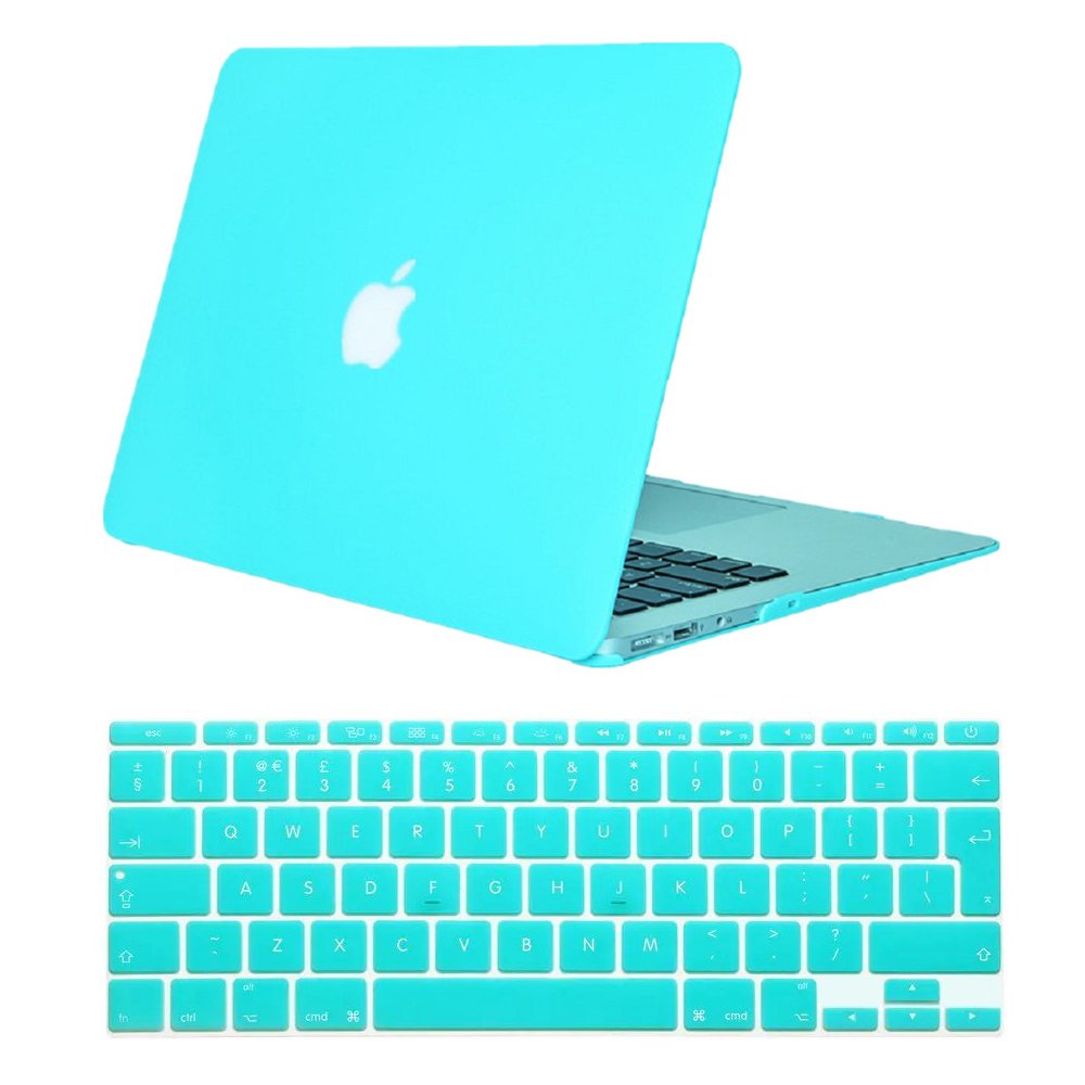 Se7enline Compatible with Macbook Air 13 Cover Frosted Matte Soft-Touch Hard Shell Plastic Case Cover for Macbook Air 13" Model A1369/A1466 with EU/UK Layout Silicone Keyboard Cover, Turquoise Blue