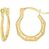 14kt Yellow Gold Womens Patterned Octagon Hoop Earrings