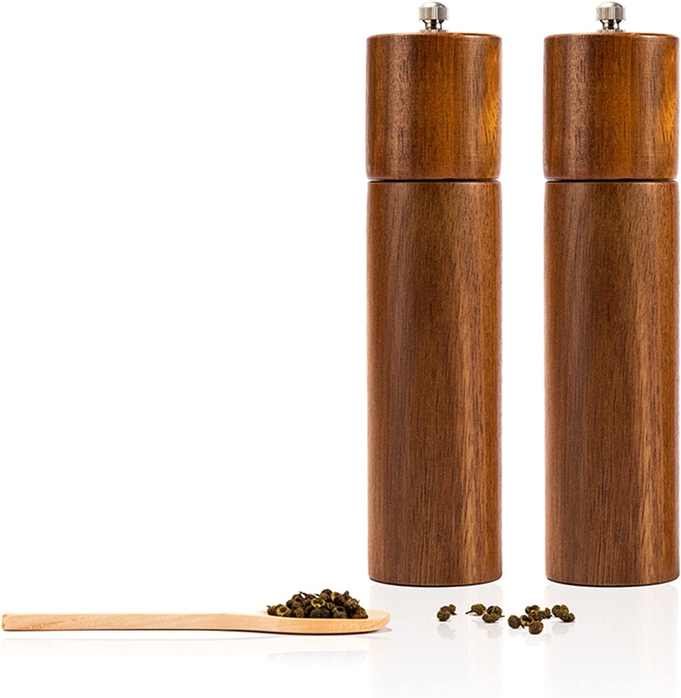 Ruimou Salt and Pepper Grinder Set,Pepper Mill, Salt Grinder Acacia Wood with a Adjustable Ceramic Rotor and Easily refillable for Seasoning, Cooking, Dining, 8 inches -Pack of 2