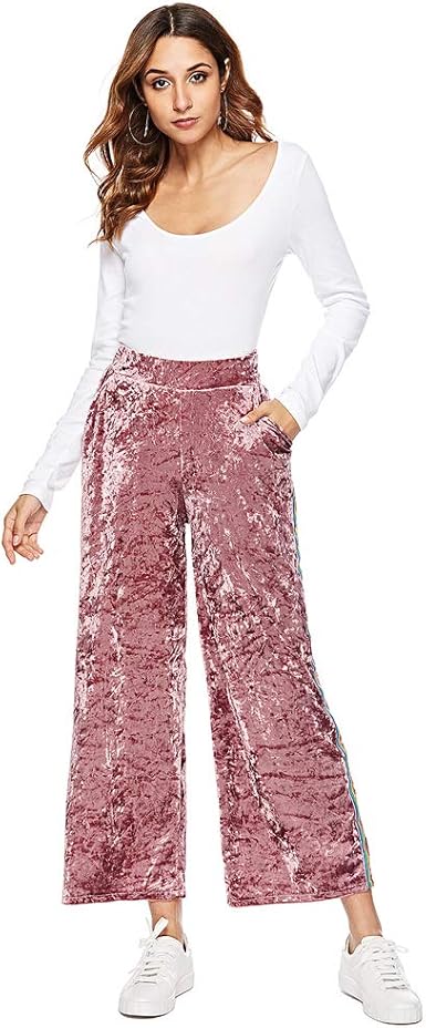 Baronhong Mujeres Cintura Alta Terciopelo De Pierna Ancha Lounge