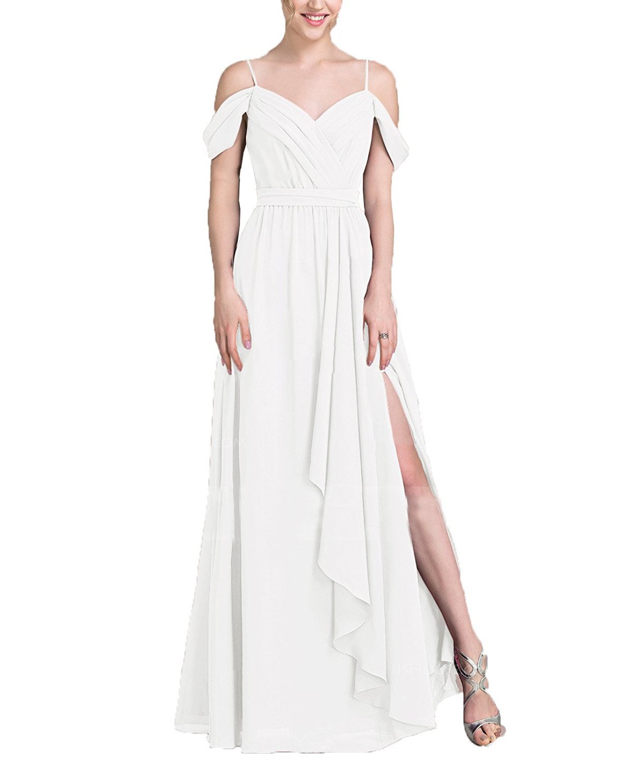 Lafee Bridal Chiffon Off Shoulder Bridesmaid Dresses High Slit Long Evening Gown Ivory Size 10