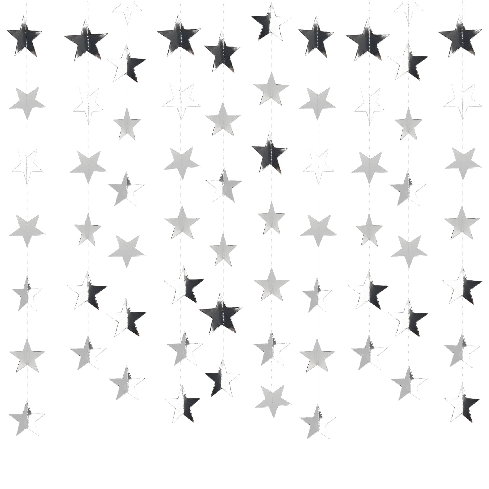 Reflective Star Paper Garland,4m 5PCS Sparkling Star Bunting Banner Hanging Decoration,Twinkle Little Stars Happy Birthday Banner Streamers,For Birthday Wedding Bridal Shower Home Garden (Silvery)