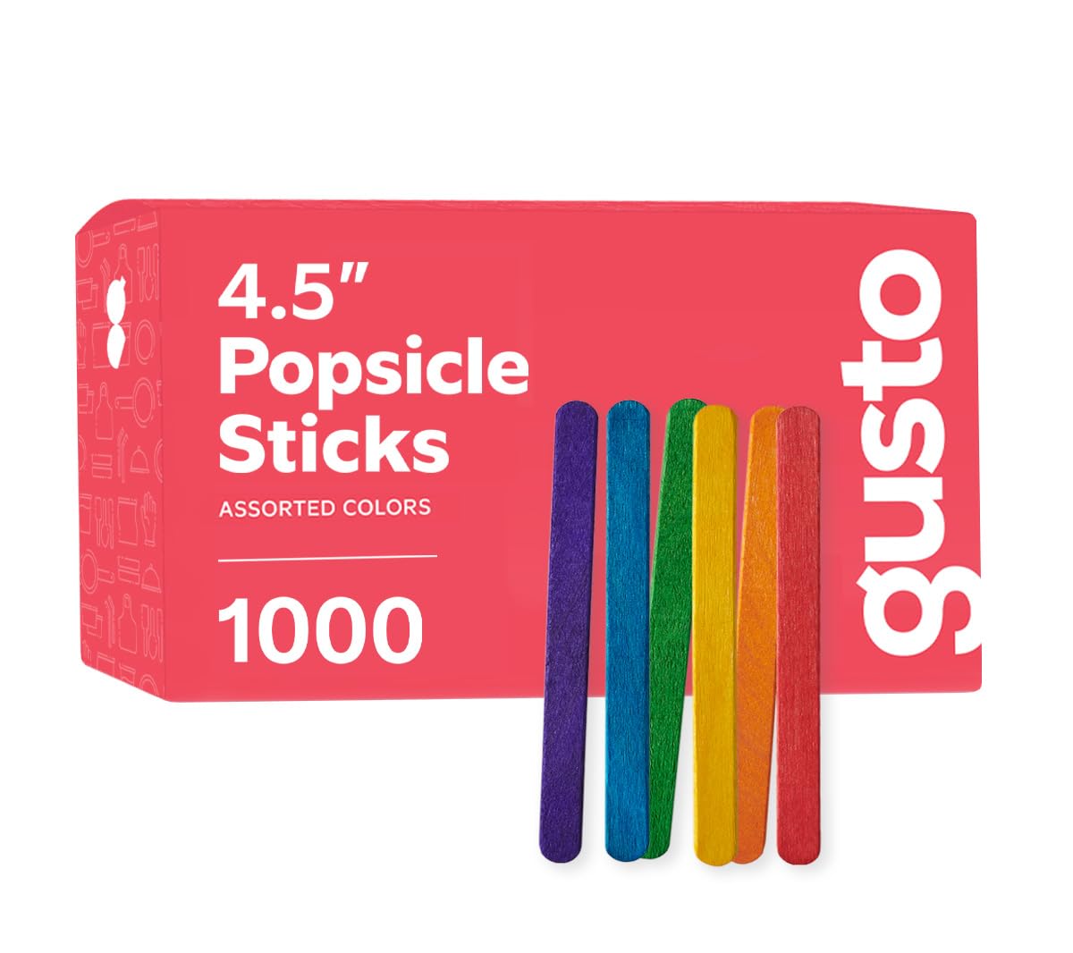 Gusto [1000 Count] 4.5 Inch Colored Popsicle Sticks for Crafts - Multi-Purpose Wooden Sticks for ICES, Ice Cream, and More (Formerly Comfy Package)