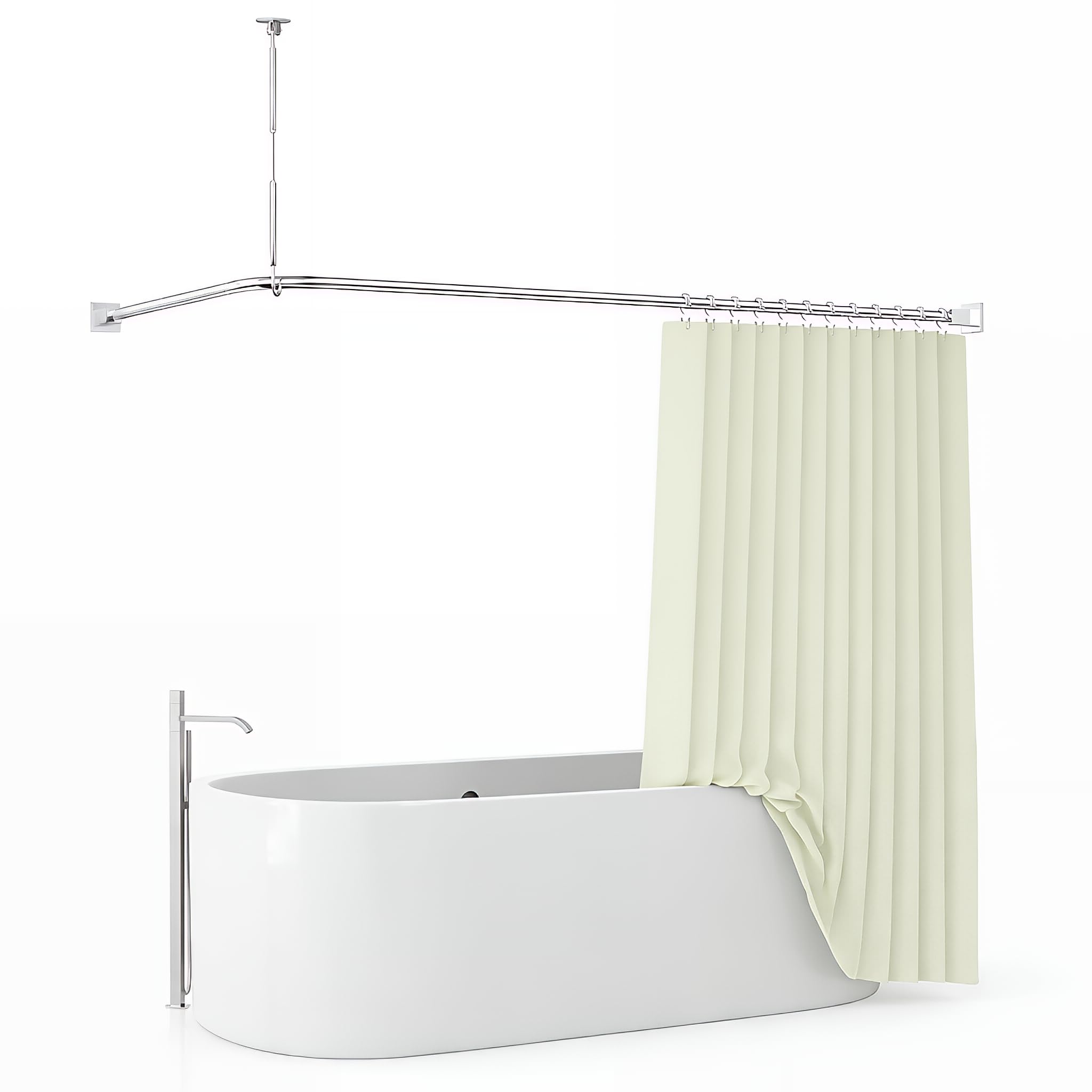 Shower Curtain Rail/Rod L Shape Black Drilling Stainless Steel Shower Rail for Shower Curtain with 24 Rings Shower Curtain Angle Rods, 75-120 cm Shower Rail Corner for Bathroom Corner Shower Rail