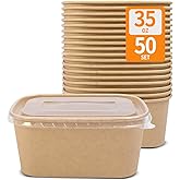 Celel 50 Pack 35 oz Paper Food Containers with Lids, Paper Meal Prep Containers Microwavable and Freezer Use Cardboard Food Concertinas - 50 Bowls 50 Lids