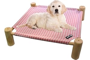 Babyezz Cat/Dog Bed,Wooden Pet Hammock Bed,Elevated Breathable Dog Bed, Detachable Portable Indoor/Outdoor Cat Beds&Furniture,Suitable for Kitty,Puppy,Bunny and Small Animal(Pink Grid)