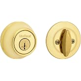 Kwikset 660 Deadbolt Lock, Polished Brass Round Exterior Keyed Front Entry Door, Single Cylinder Dead Bolt, with Microban Protection