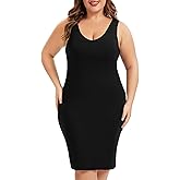 Wikoan Women's Plus Size Full Slip Dress Soft V-Neck Under Dress Sleeveless Tank Top Dress Wide Strap Slip Nightgown XL-5XL