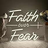 Faith Over Fear Neon Sign,Christian Dimmable LED Light Signs for Wall Art Decor,Warm White Backdrop for Bedroom Club Party Man Cave,Gift for Teen Men USB Powered（13.8"*11.6"）