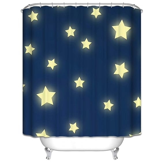 LOUMVE Antibacterial Badezimmervorhang Stern Anti Schimmel Duschvorhangringe für Badezimmer Blau 165x200 cm inkl. 12 Ringe