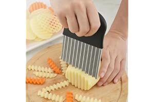 Crinkle Cutter,Upgraded Stainless Steel Crinkle Knife, Safety Kitchen French Fry Chip Cutter