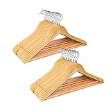 HUMIA Natural Wooden Suit Coat Hangers 30 Pack, Solid Wood Clothes Hangers with Non Slip Pants Bar, 360° Swivel Hook and Prec