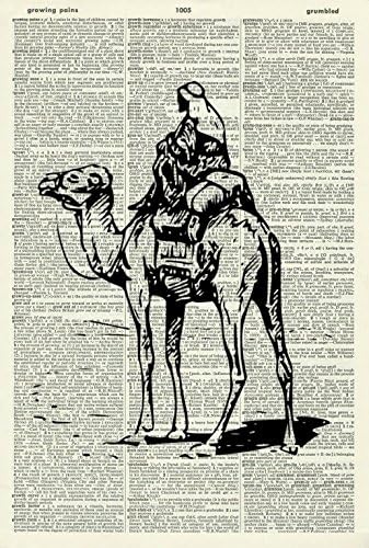 CAMEL RIDER ART PRINT - ANIMAL ART PRINT - TRAVEL ART PRINT - WALL ART - Vintage Art Print - Illustration - Picture - Vintage Dictionary Art Print - Wall Hanging - Home Décor - Housewares - Book Print - 217D