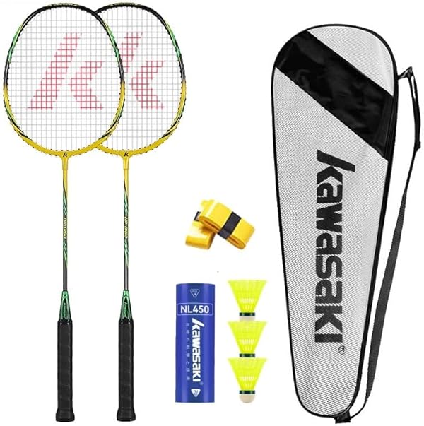 Kawasaki Badminton Set - Federballschläger Mit 3 Bällen, 1 Schlägertasche, 2 Schläger für Training und Sport - Profi