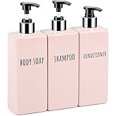 Segbeauty 16.9oz Shower Bottles Refillable, 3 Pack of Shampoo and Conditioner Bottles for Bathroom, 500ml Plastic Square Soap Dispenser Set Lotion Dispenser Empty Press Pump Bottle Pink