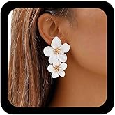 Andelaisi Boho Exaggerate Acrylic Flower Earrings Vintage Resin Flower Shape Stud Earrings White Flower Statement Earrings Multicolor Enamel Flower Earrings Jewelry for Women