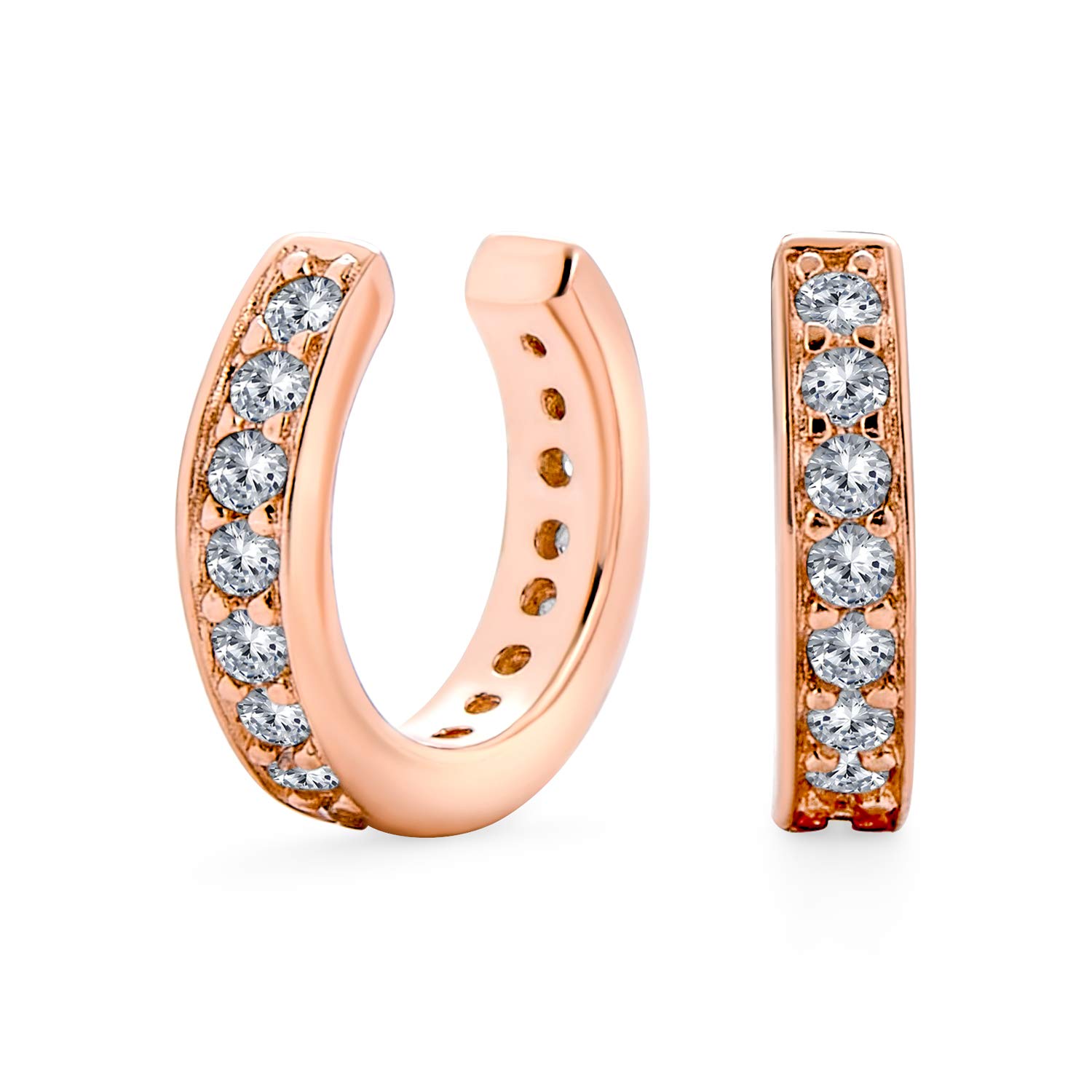 Minimalist Cubic Zirconia Pave CZ Band Cartilage Ear Cuffs Clip Wrap Helix Earrings Rose Gold Plated .925 Sterling Silver