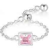 FUNYCHEN Sterling Silver Ring for Women Adjustable Tassel Chain Link Ring Cute Cubic Zirconia Rings Star Ring Heart Ring Dangle Ball Chain Bands Statement Ring Dainty Wedding Jewelry Gifts for Her