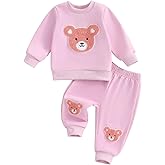 WZTYYDS Toddler Baby Girl Fall Winter Clothes Bear Embroidered Long Sleeve Sweatshirt Pants Outfits Set 2Pcs Sweatsuit