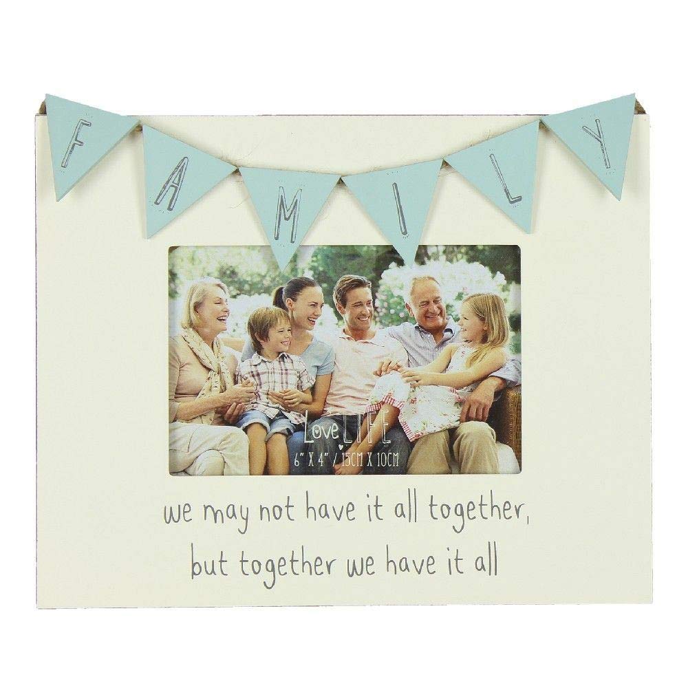 Love Life Vintage Wooden Bunting Family Photo Frame Gift - 6" x 4" - Cream