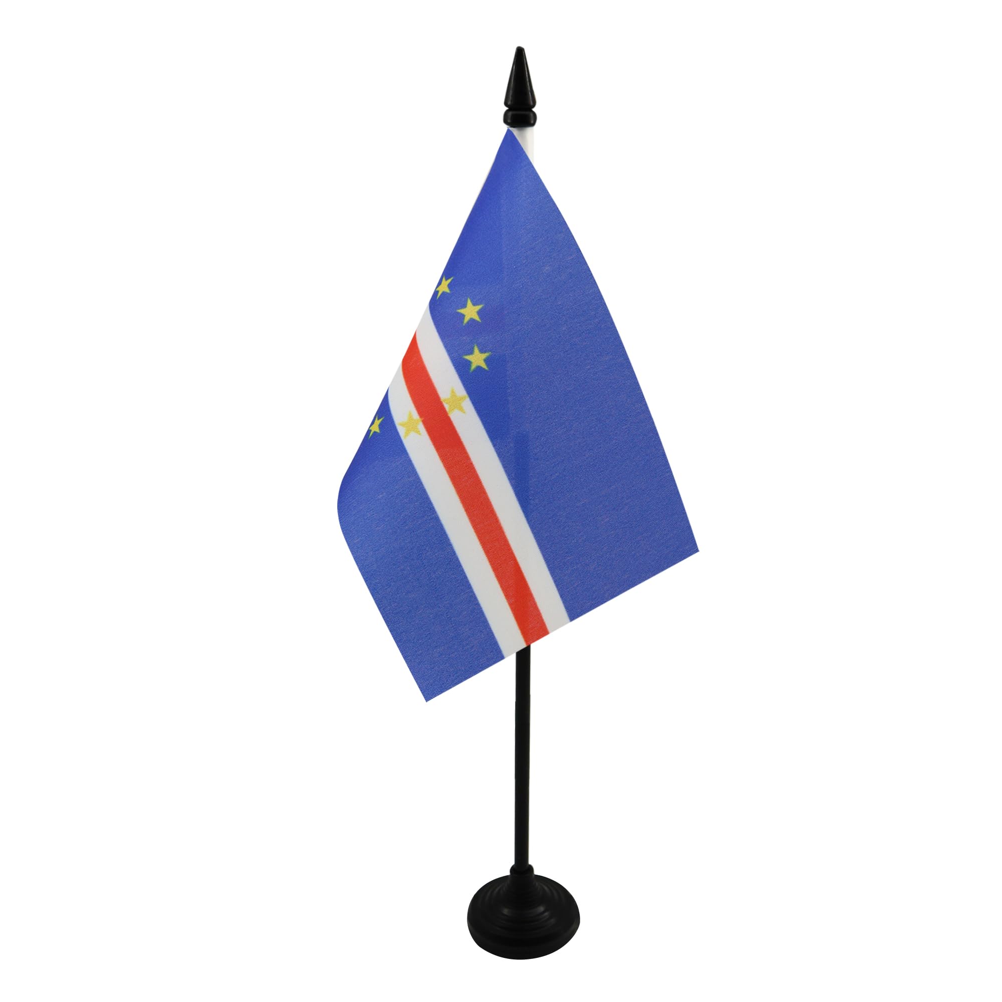AZ FLAG - Cape Verde Table Flag 4'' x 6'' - Cape Verdean Office Mini Banner 100% Polyester 15 x 10 cm - Mini Desk Flag with 10'' Pole and Black Plastic Base — image 1