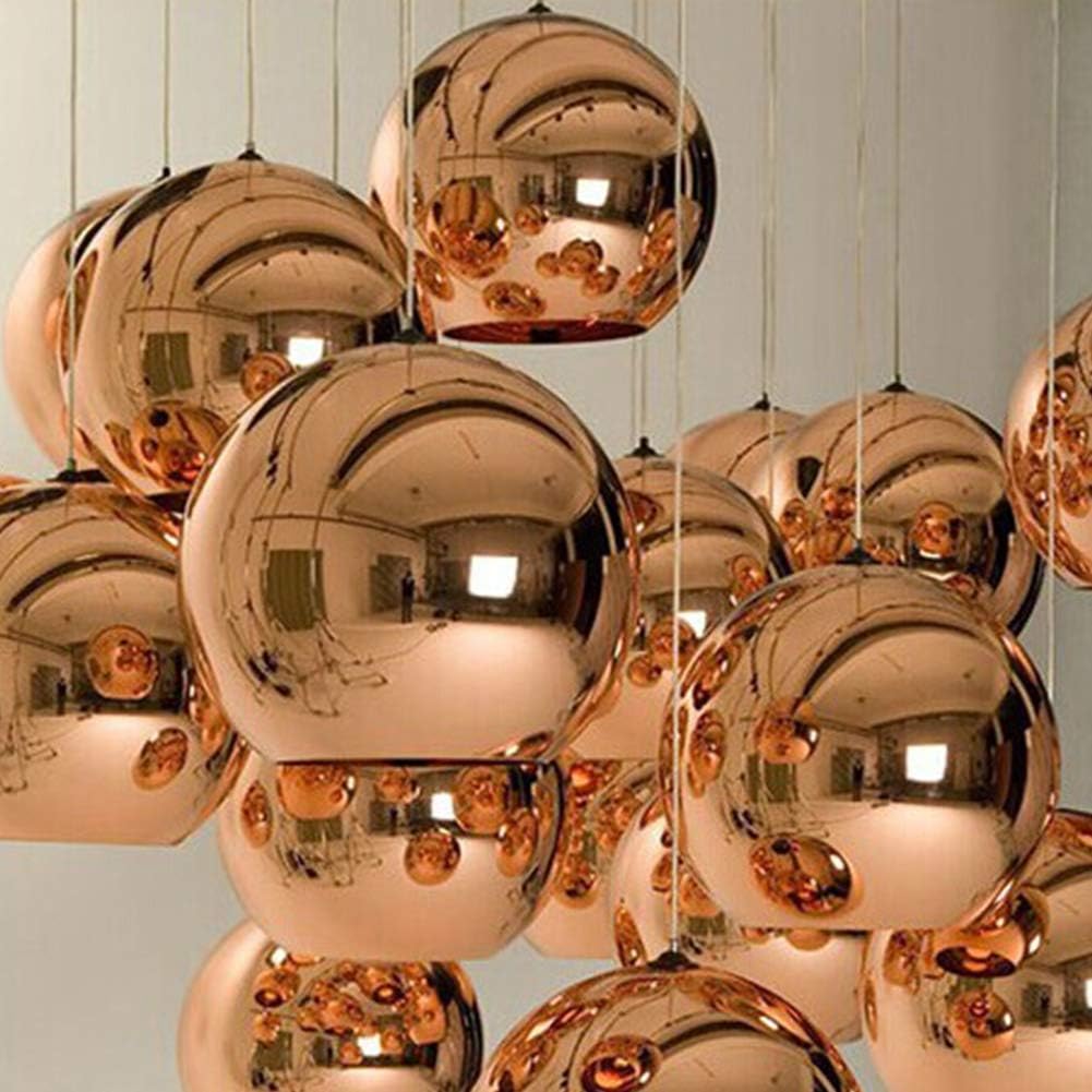 IJ INJUICY Tom Dixon Rose Gold Glass Pendant Light, Globe Art Mirror Hanging Lamp, Zorbing Ball Decorative Chandelier for KTV, Dining Living Room, Bar, Restaurant, Clothing Store (D: 5.9 Inch)