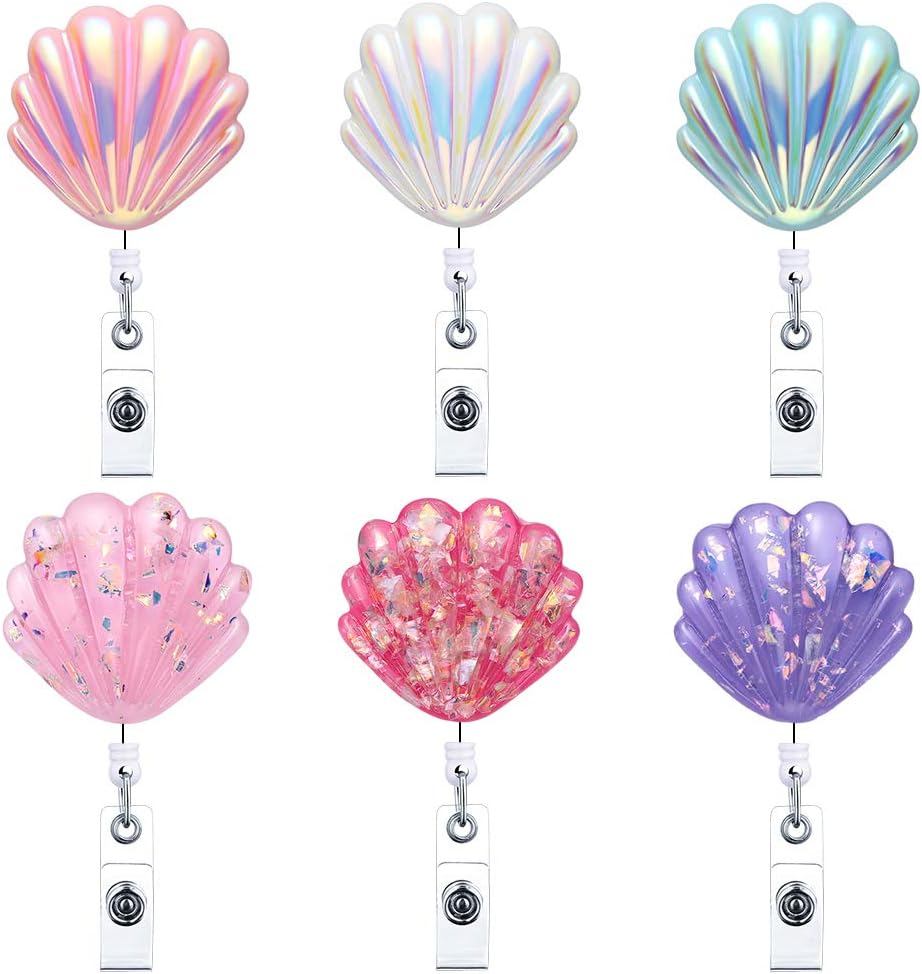 Artscope 6 Pack Retractable Badge Reel Holder, 24 inch Retractable Cord Nurse Badge Clip, ID Name Badge Holder with Belt Clip (Shell)