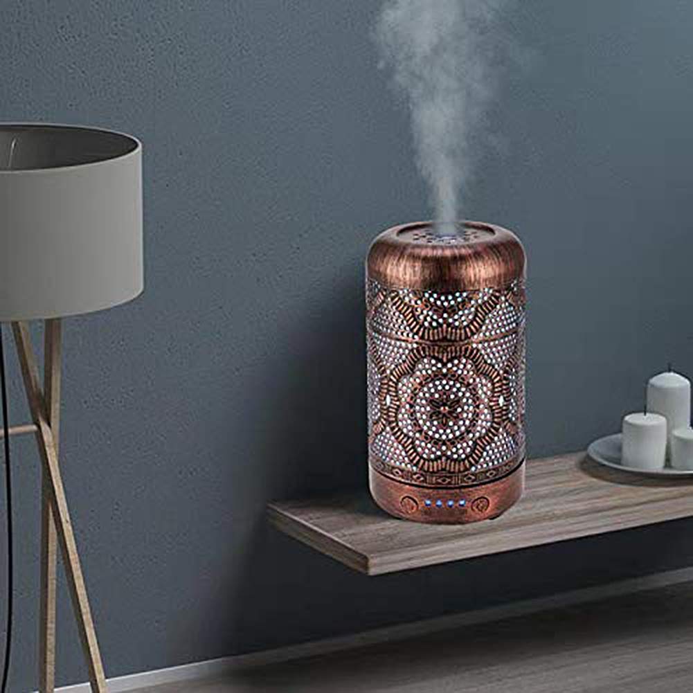 BAIESHIJI Essential Oil Diffuser, Metal Vintage Essential Oil Diffusers 100ML, Aromatherapy Diffuser with Waterless Auto Shut-Off Protection, 7 Color Changing Light, Cool Mist Humidifier : Beauty