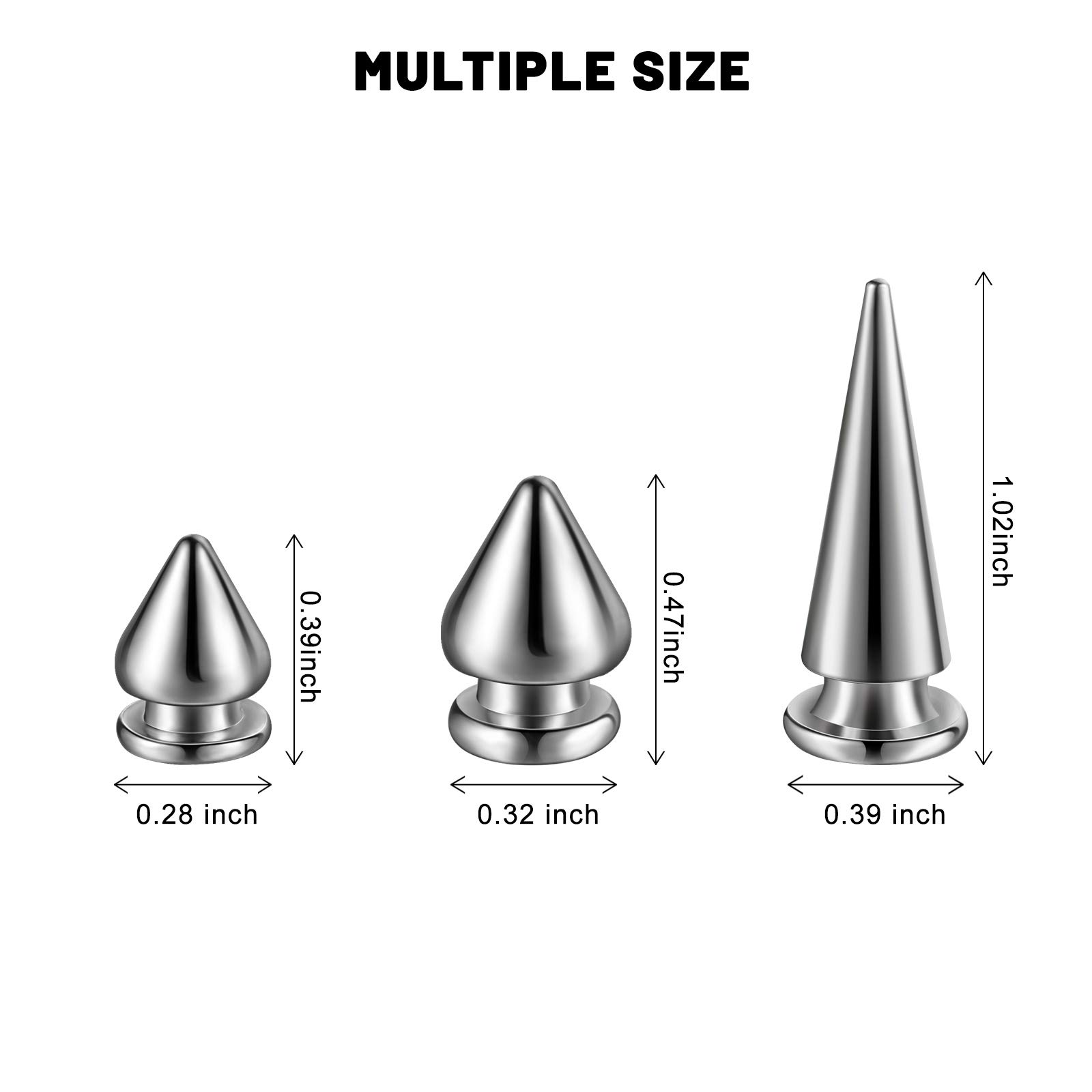 170 Pieces Multiple Sizes Cone Spikes Screwback Studs Rivets Large Medium Small Metal Tree Spikes Studs for Punk Style Clothing Accessories DIY Craft Decoration (Silver)