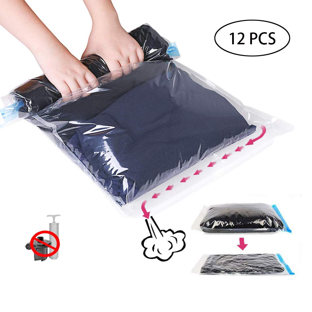 GQC Vacuum Storage Bags Reusable Space Saver 12 Pack 6 Medium 6 Large