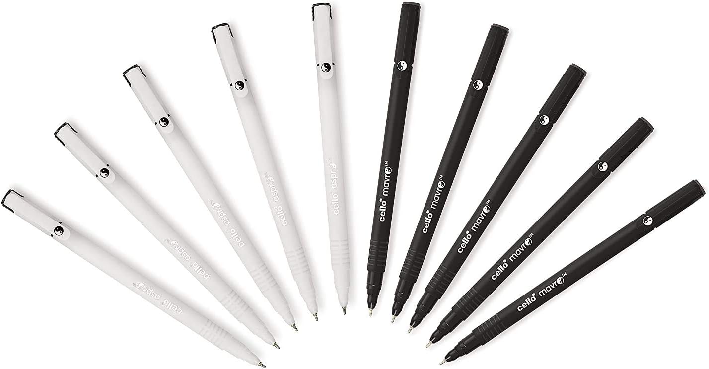 Cello Aspro Mavro Ball Pen Set (Bulk Pack of 50 Pens with Stand) BigaMart