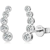 Moissanite Crawler Stud Earrings for Women 925 Sterling Silver D-E Color Moissanite Hypoallergenic Climber Earring for Sensitive Ears Dainty Jewelry Christmas Anniversary Birthday Gifts