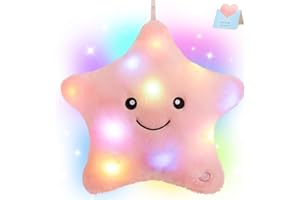 WEWILL 9'' LED Twinkle Star Soft Plush Pillow Toys Glowing Stuffed Star Light up Pillow Plush with Colorful Night Lights Birthday for Toddler Kids(Pink)