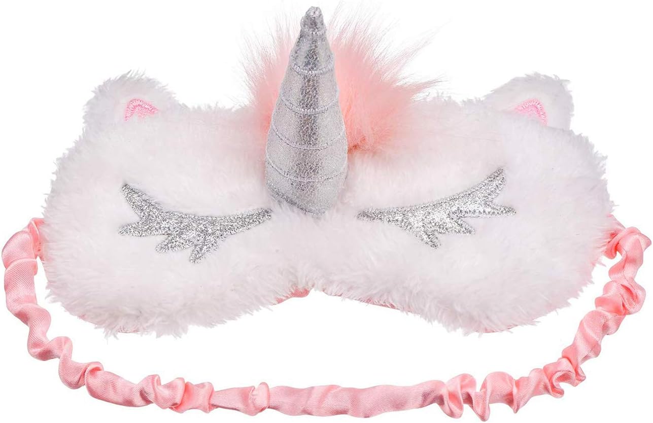 Uooker Unicorn Sleep Mask Cute Unicorn Horn Soft Plush Blindfold Eye Cover Eyeshade for Kids Girls Teens Women Plane Travel Nap Night Sleeping (Pink)