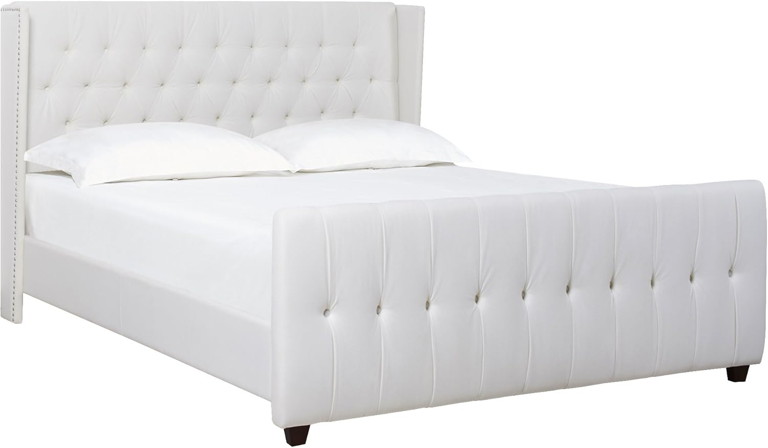 Jennifer Taylor Home David Collection Modern Upholstered King Size Size Bed Frame, Hand Tufted and Nailhead Trim, Antique White