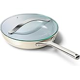 Caraway Non-Stick Ceramic Frying Pan with Glass Lid (2.7 qt, 10.5") | Non-Toxic, PTFE and PFOA Free, Oven Safe and Compatible with All Stovetops (Gas, Electric and Induction), Cream
