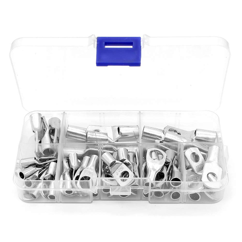 Yuhtech 60PCS Bolt Hole Tinned Copper Terminals Set Wire Terminals Connector Lugs Terminal End Kit SC6-SC25