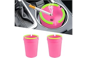 Ywdiml Car Ashtray, 2PCS Smokeless Glow Self-Extinguishing Vehicle Cigarette Ash Tray Cup Holder with Lid, Portable Automotive Interior Smoking Butt Bucket, Universal for SUV Sedan Truck (Pink)